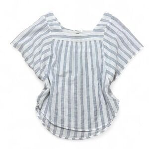 Beachlunchlounge blue white metallic stripe square neck boho resortwear top